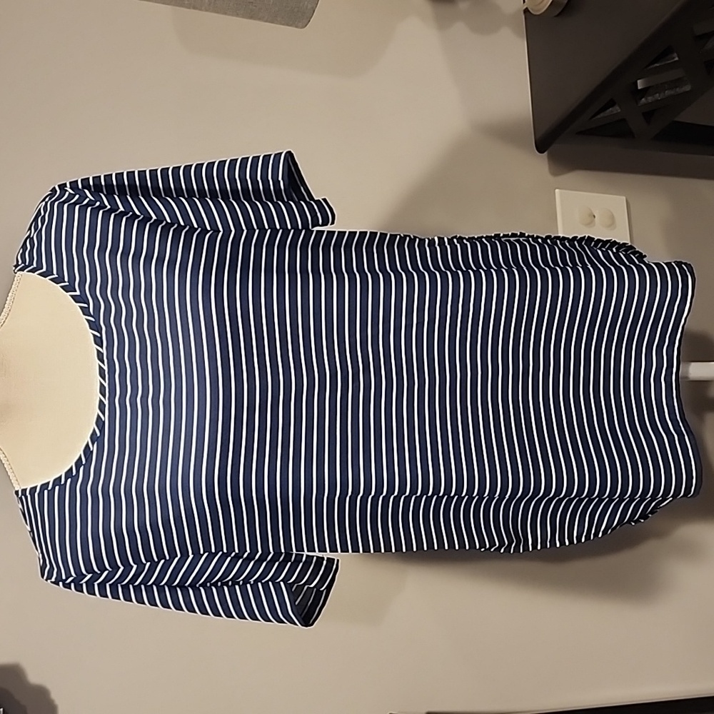 The Hanger short-sleeve blue and white striped top size large B20 1/2 L 27 1/2